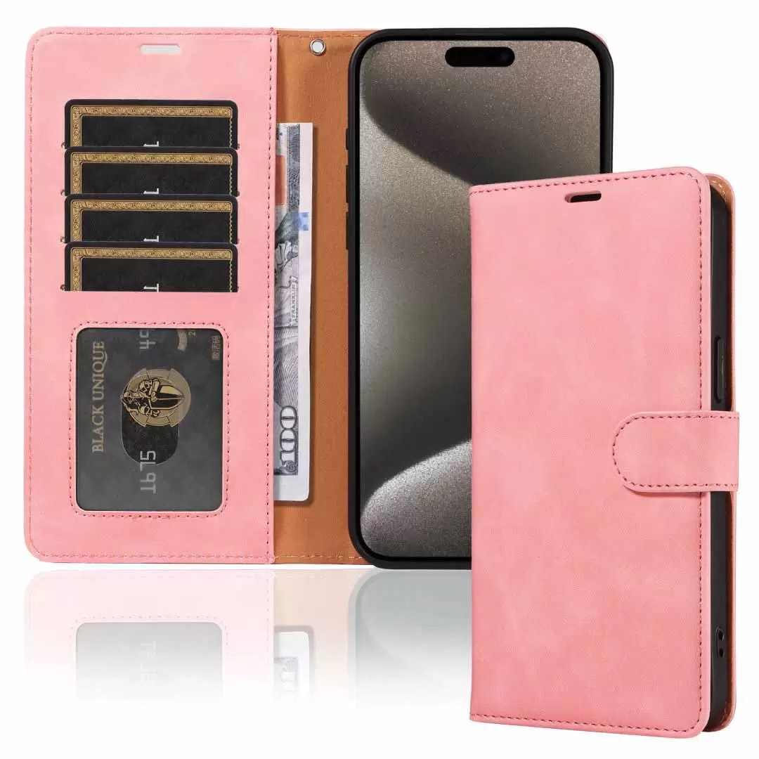 iPhone 16 Pro PU Leather Wallet Case Pink